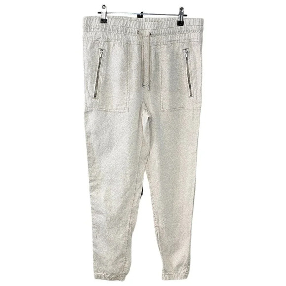 Athleta Cabo Linen Jogger Size 6 Animal Print 100% Linen Tie Waist - Picture 1 of 8